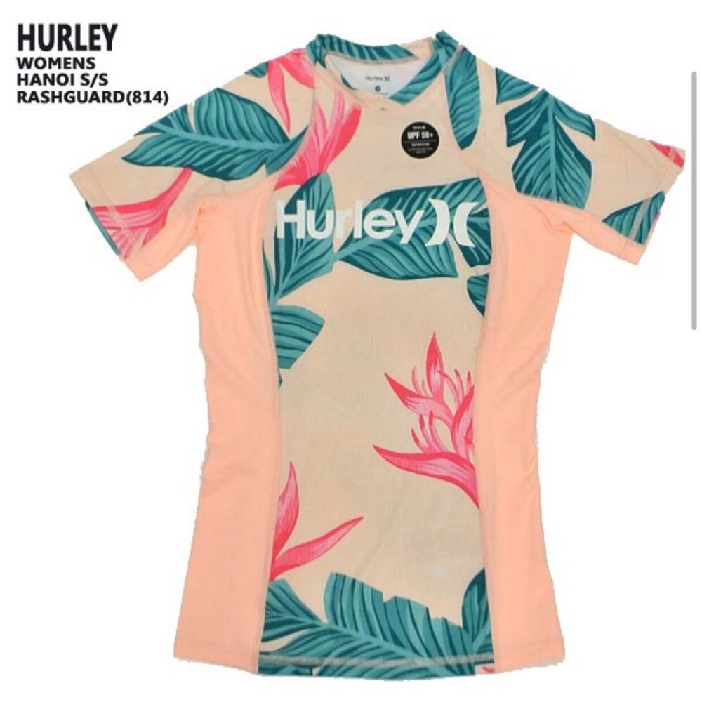Hurley Hanoi Floral UPF 50+ Rashguard Sz XL Short Sleeve Sun Shirt